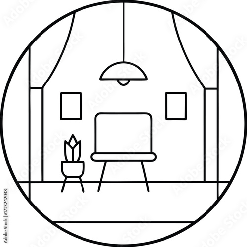minimalist coworking quiet zone line art illustration on transparent