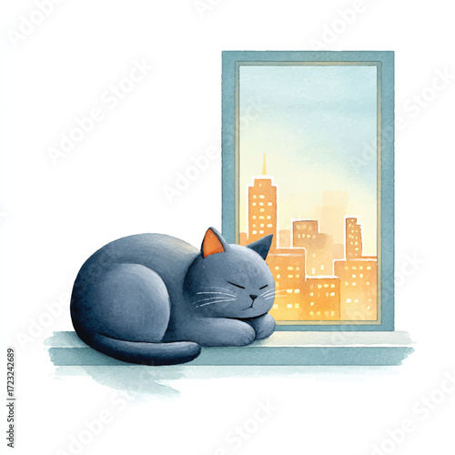 Cozy Cat Nap - A Serene Moment by the Window.