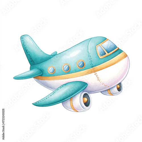 Cute cartoon airplane illustration with teal and white colors.