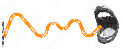 sale scream mouth stipple vector illustration