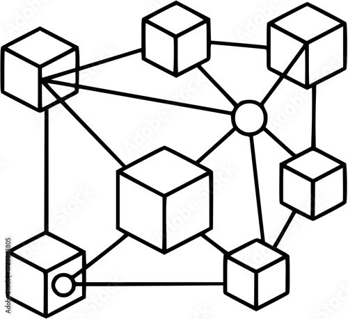 Blockchain technology network connection concept with cube nodes and lines vector illustration

