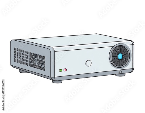 white projector with blue fan, side view clip art preview