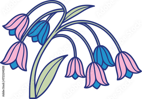 Virginia Bluebells Botanical Illustration. Realistic Virginia Bluebells Flower Artwork. Elegant Virginia Bluebells Bloom Design. Isolated Virginia Bluebells Plant Drawing. Decorative Virginia Bluebell