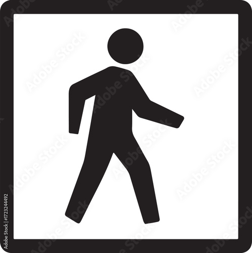 Simple black silhouette of a walking person inside a square frame pedestrian crossing sign