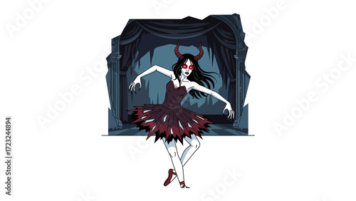 Enigmatic Ballet Dancer: A captivating illustration presents a ballet dancer in an unusual attire, poised on a stage, her movements frozen in time with an air of mystery.