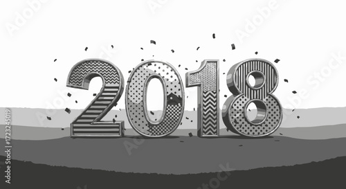 Graphic illustration of the year 2018, textured with decorative patterns and a stylized background.