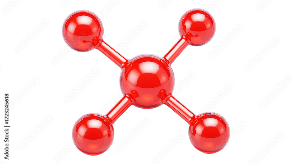 Obraz premium Red Glossy Sphere with Four Red Rods on Transparent Background, 3D Realism Design Element
