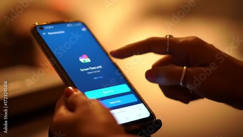 Close-up of hands interacting with a smartphone displaying a 