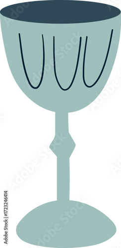 A teal goblet with dark blue decorative lines
