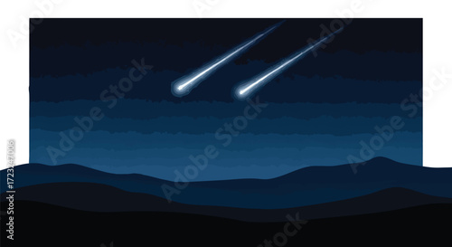 Witness the magic as two shooting stars illuminate the night sky over majestic mountains - perfect for dreamers, stargazers, and nature enthusiasts