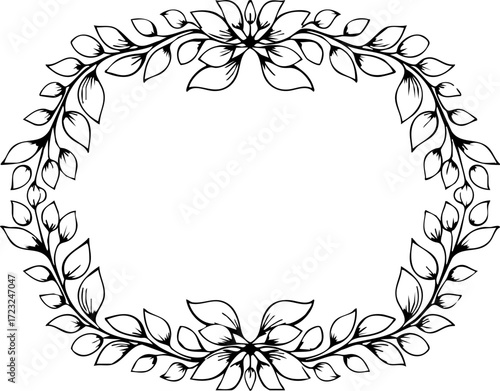 Elegant floral frame with delicate leaves, perfect for wedding invitations, greeting cards, and sophisticated design projects, timeless botanical border
