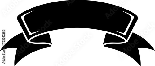 Bold black banner graphic with classic scroll design for impactful headlines, announcements, or call to action graphics that grabs attention instantly