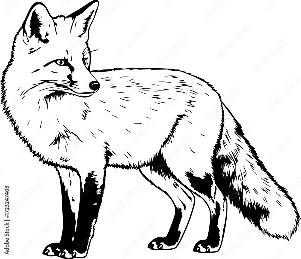 Obraz premium Stunning fox illustration poised alertly, a symbol of wildlife and nature, perfect for educational materials, logos, or branding, capturing wild beauty