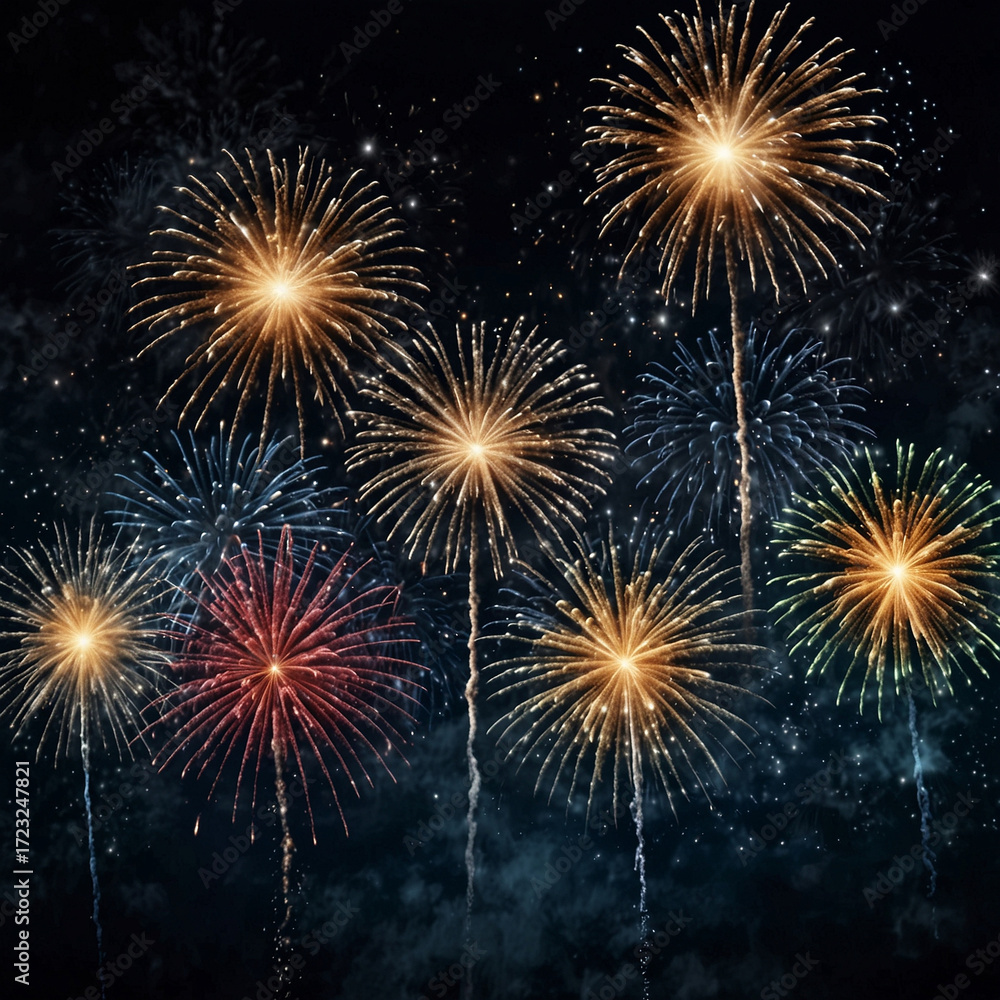 Naklejka premium Colorful Fireworks Exploding in the Night Sky During Celebration