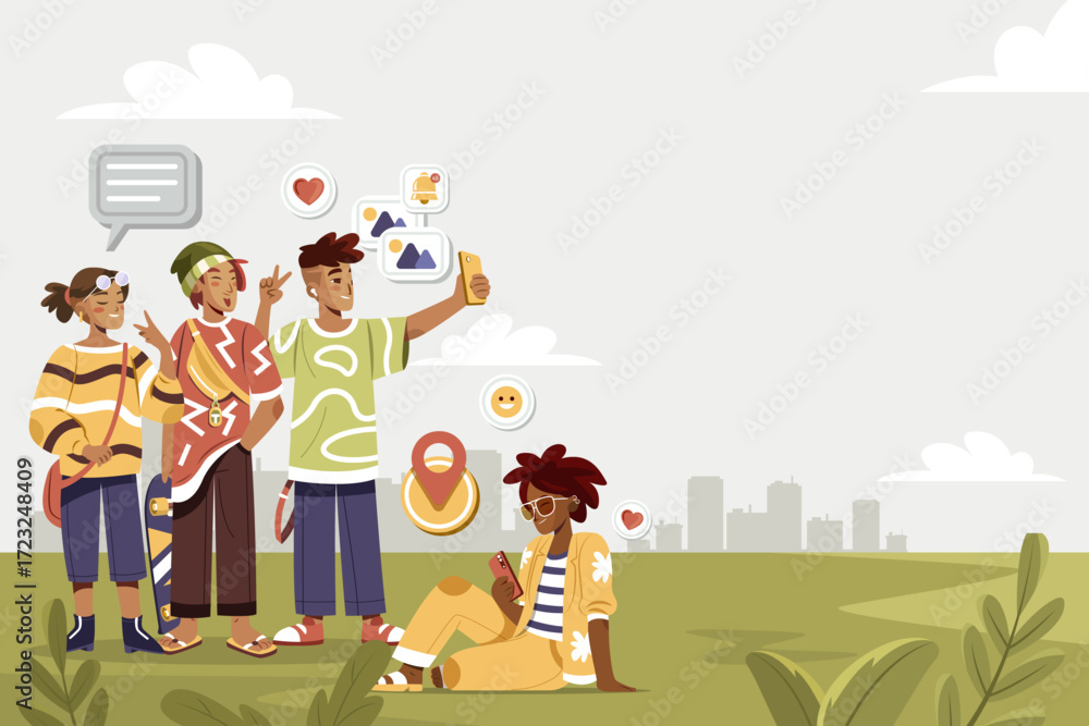 Fototapeta premium Vibrant Flat Design for Gen Z Content Composition