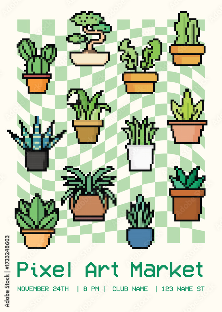 Fototapeta premium Pixel art poster plants