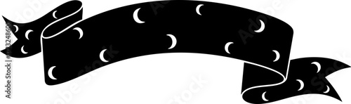 Dynamic black ribbon banner with celestial crescent moon pattern adds elegant flair to festive designs and promotional materials