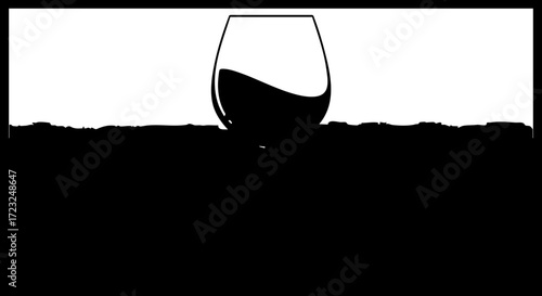 Elegant wine glass silhouette with rich red liquid creates sophisticated ambiance for celebrations, dining, and luxury lifestyle branding.