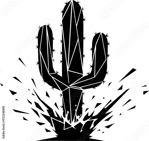 Modern geometric cactus bursting with vibrant energy and desert style, perfect for bold branding and dynamic graphic designs