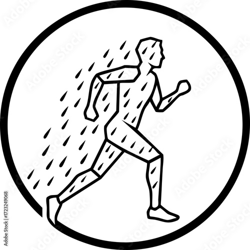 Dynamic runner depicted mid stride with energetic motion lines suggesting speed and forward momentum in a clean, modern graphic style.