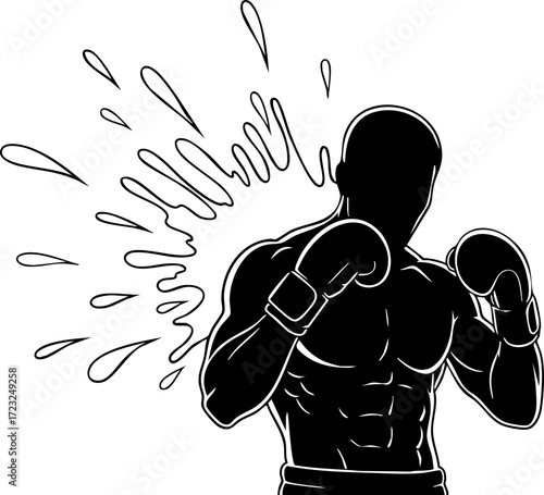 Dynamic boxer silhouette in action, exuding power and intensity with impactful splash graphics, perfect for sports branding and fitness motivation.