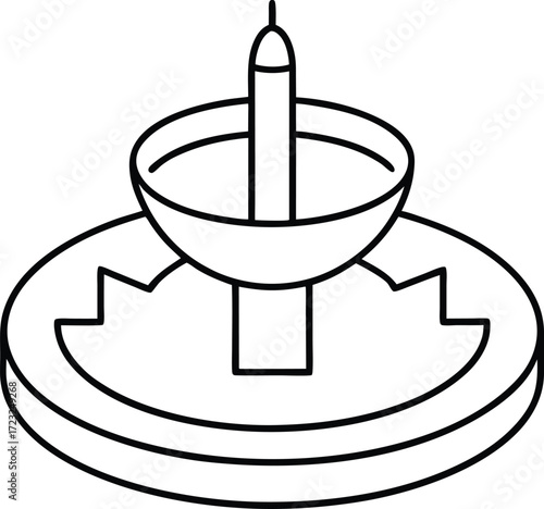 minimalist urban plaza with circular fountain illustration on transparent