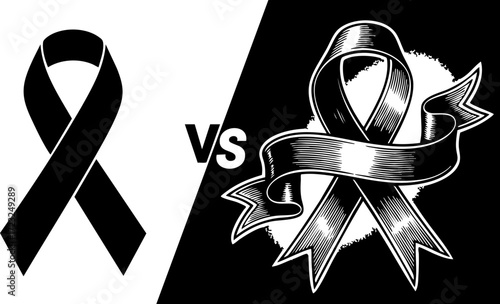 Symbolic Contrast Between Mourning Ribbon and Decorative Banner Evoking Grief and Celebration Themes