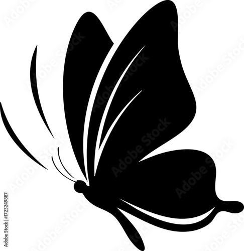 Elegant black butterfly silhouette gracefully taking flight, symbolizing transformation, freedom, and natural beauty for your designs.