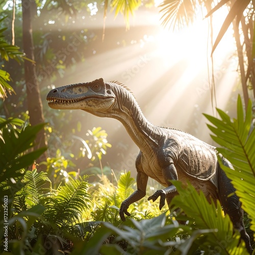 Dinosaur in a lush jungle