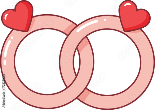 Interlocking wedding rings with hearts symbolizing eternal love and commitment vector