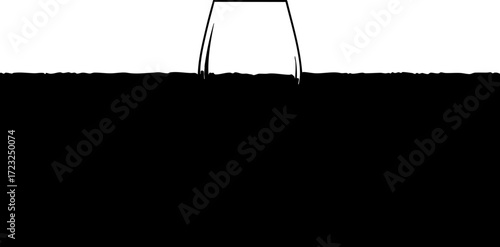 Stylized minimalist representation of a waterfall cascading into dark depths, evoking mystery and natural power.