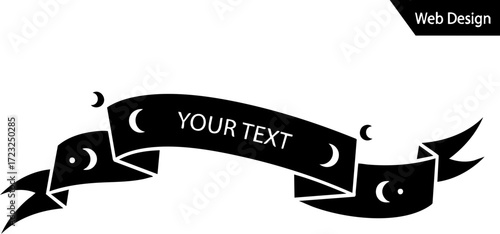 Modern black banner with crescent moons and customizable text for impactful design and branding