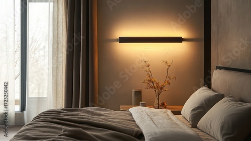 Understated modern wall light with a rectangular profile, emitting layered, diffused light