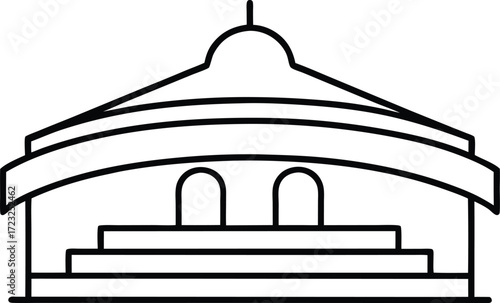 rooftop cultural amphitheater line art illustration on transparent