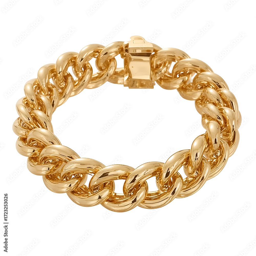 Obraz premium Thick gleaming gold curb chain bracelet with clasp isolated on a transparent background