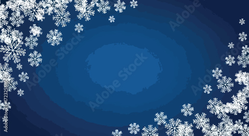 Elegant white snowflakes delicately frame a deep blue background, perfect for festive winter holiday designs and seasonal celebrations