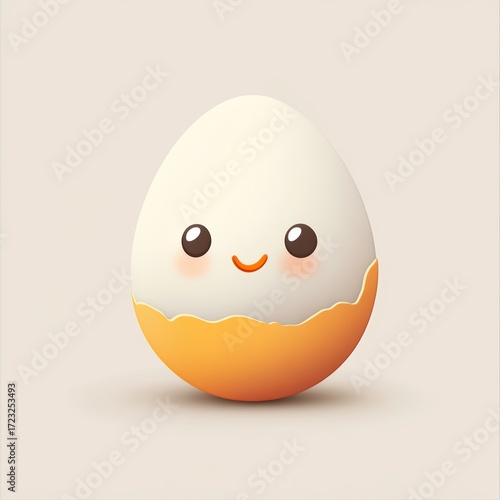 Wallpaper Mural A cartoon egg with a smiley face on it. The egg is yellow and white. It is sitting on a white background Torontodigital.ca