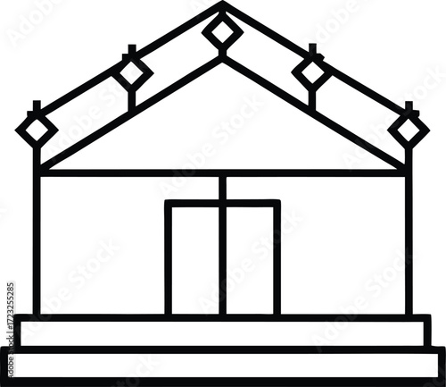 rooftop event stage with lighting line art illustration on transparent