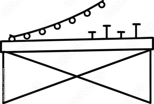 rooftop infinity bar with lights line art illustration on transparent