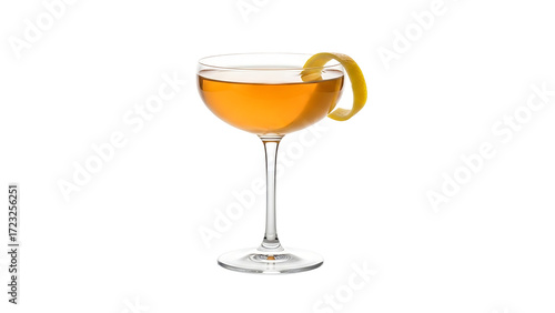 Golden cocktail in a coupe glass with lemon twist (1)