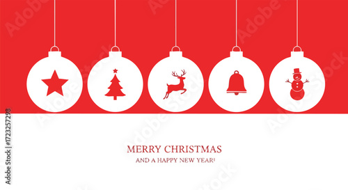 Festive Christmas greeting card design with elegant ornaments and red background for holiday cheer and seasonal celebrations template needs
