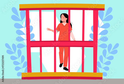 Criminal Female Concept Illustration Vector Style