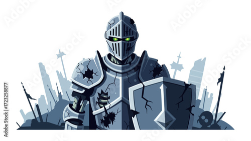 Knight Amidst Ruin: A valiant knight stands amidst the remnants of battle, a symbol of resilience and the indomitable spirit of those who endure.
