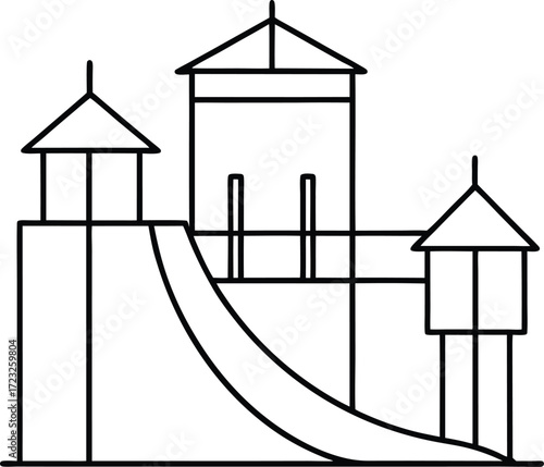 rooftop playground with slides illustration on transparent
