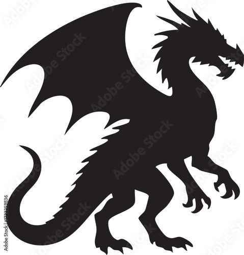 Dragon side profile silhouette (standing, detailed head).