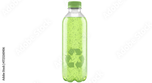 Isolated recyclable green apple drink bottle, fizzy soda pop, healthy refreshment beverage
