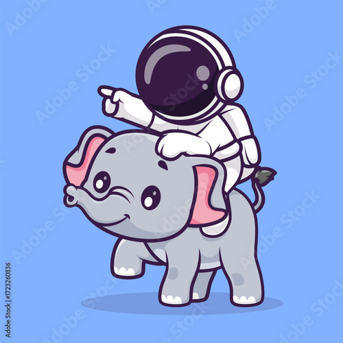Cute Astronaut Riding Elephant Cartoon