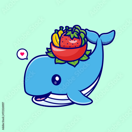 Cute Blue Whale Bring Fruit Cartoon