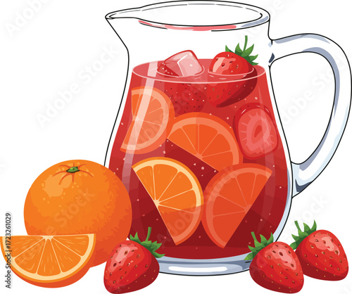 Refreshing summer sangria pitcher with citrus and berries vector