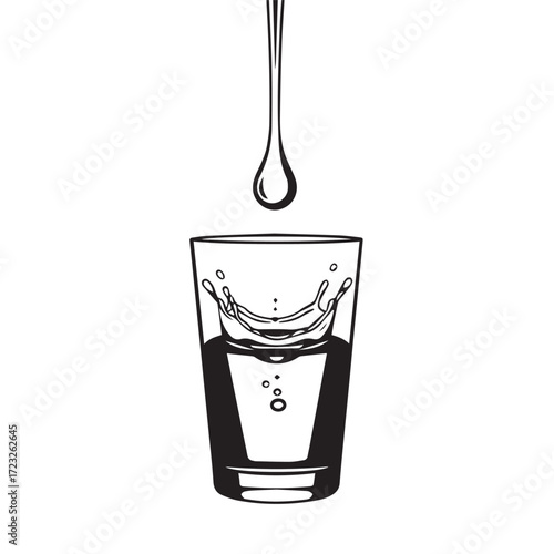 Liquid Drop Falling into a Glass Clean Minimalist Icon Illustration